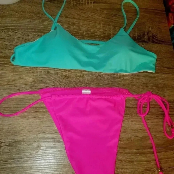 NWOT! Shein Adjustable Side Tie Neon Sexy String Bikini Pool Summer Swim M L - Picture 3 of 5